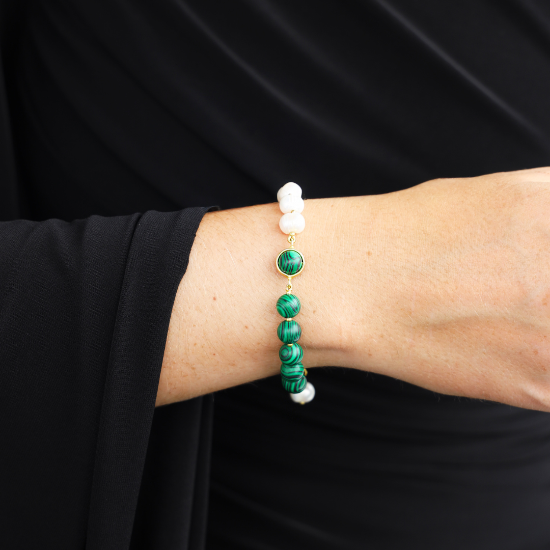 Margarite Bracelet - Malachite/Pearl