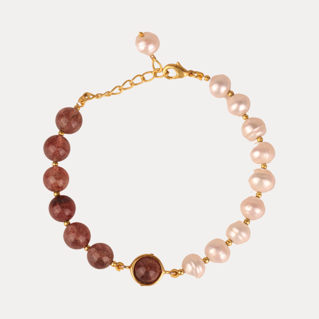 Margarite Bracelet - Strawberry Quartz/Pearl