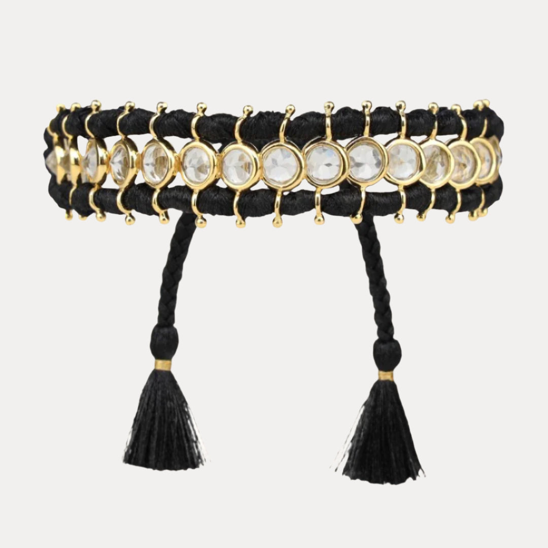 Viv String Bracelet - Black/Crystal